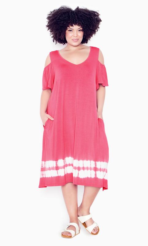 Aimee Cold Shoulder Pink Tie Dye Dress 1