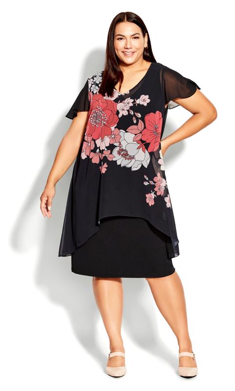 Plus Size  Evans Black Floral Placement Dress