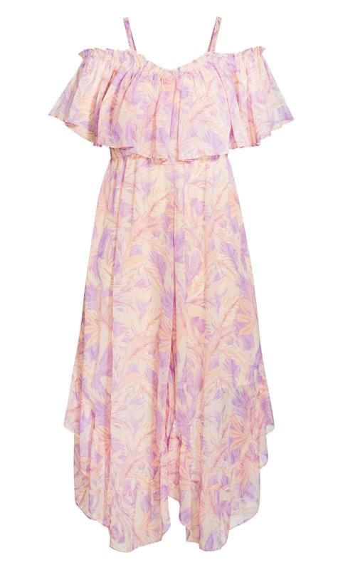 St Tropez Cold Shoulder Tropical Leaf Print Blush Maxi Dress 4