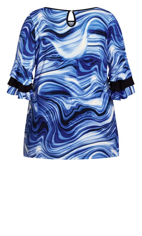 Evans Blue Swirl Print Bell Sleeve Tunic Top 7