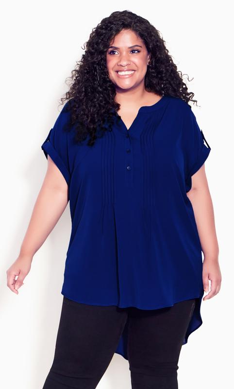 Evans Blue Button Pleat Top 1