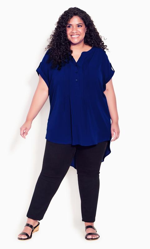 Evans Blue Button Pleat Top 2