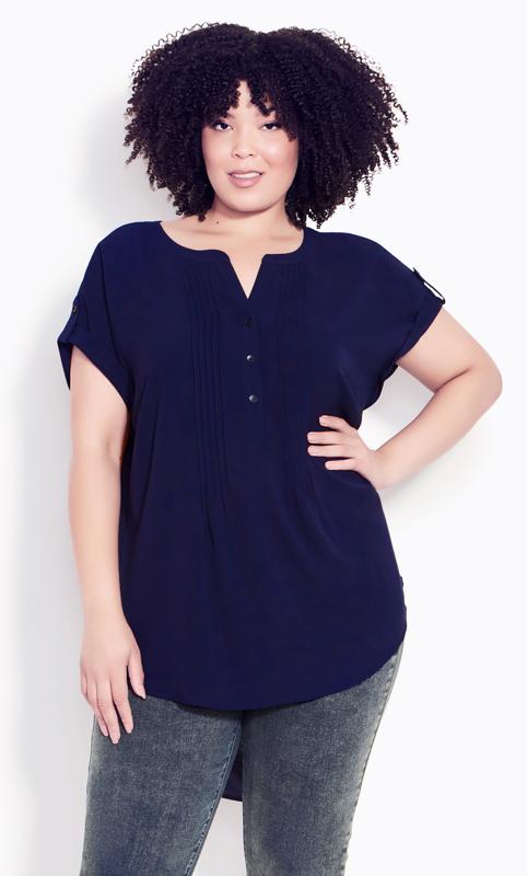 Evans Navy Button Pleat Top 2