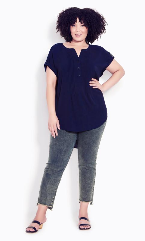 Evans Navy Button Pleat Top 3