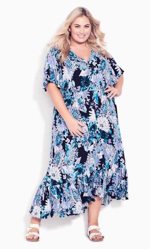 Sasha Blue Dahlia Flutter Sleeve Maxi Dress 1