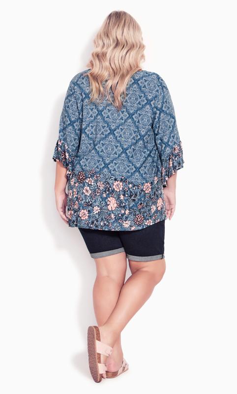 Evans Blue Paisley Floral Border Print Hanky Hem Top 4