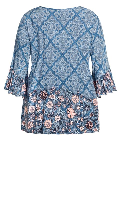 Evans Blue Paisley Floral Border Print Hanky Hem Top 6