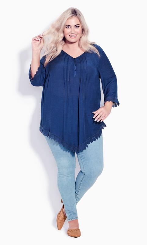Evans Navy Blue Pintuck Lace Top 2