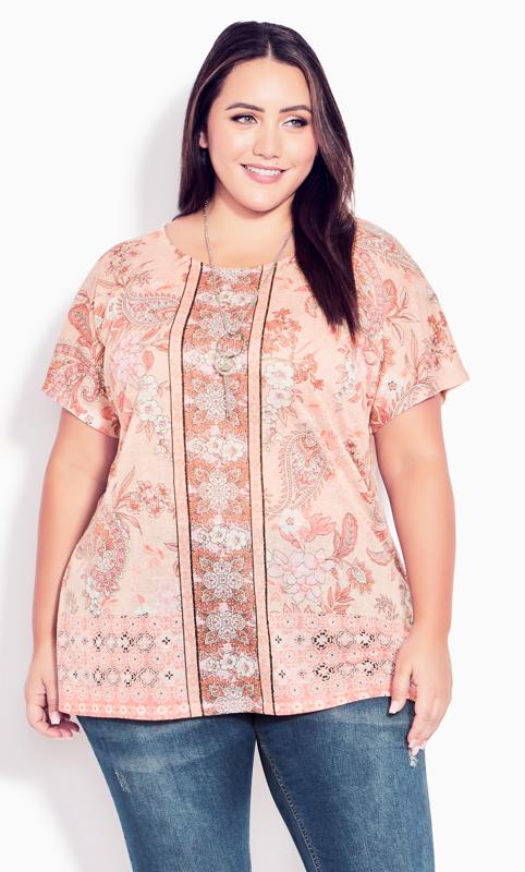 Plus Size Printed Long Tops For Women Full Sleeves T-shirts - Blush Pink