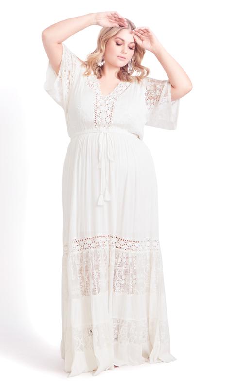 Plus Size  Aveology Ivory Raven Lace Embroidered Maxi Dress