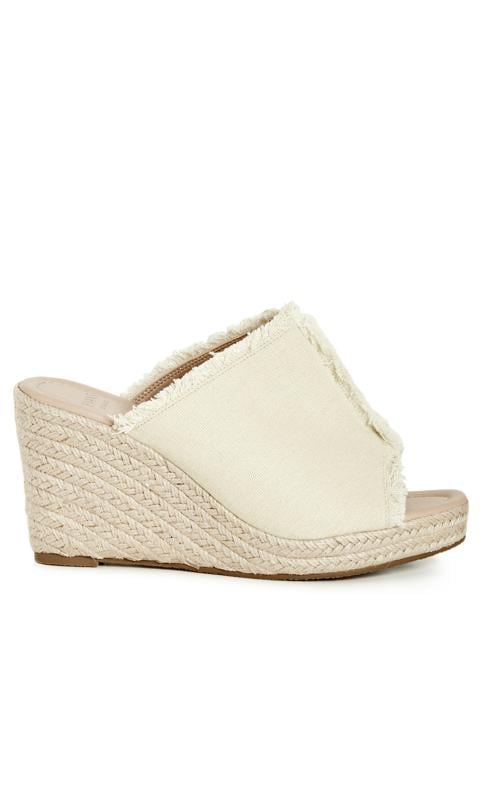 Evans Beige WIDE FIT Frayed Woven Wedge Mules 2