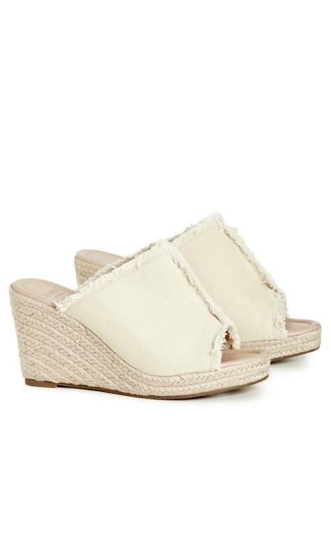 Evans Beige WIDE FIT Frayed Woven Wedge Mules 6