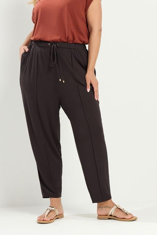 YOURS Plus Size Brown Wide Leg Seam Joggers | Yours Clothing 1