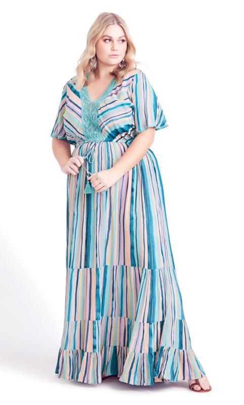 Evans Blue Stripe Tierred Maxi Dress 1