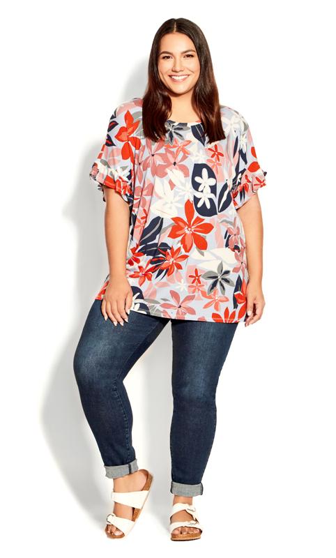 Avenue Grey & Red Floral Frill Top 2