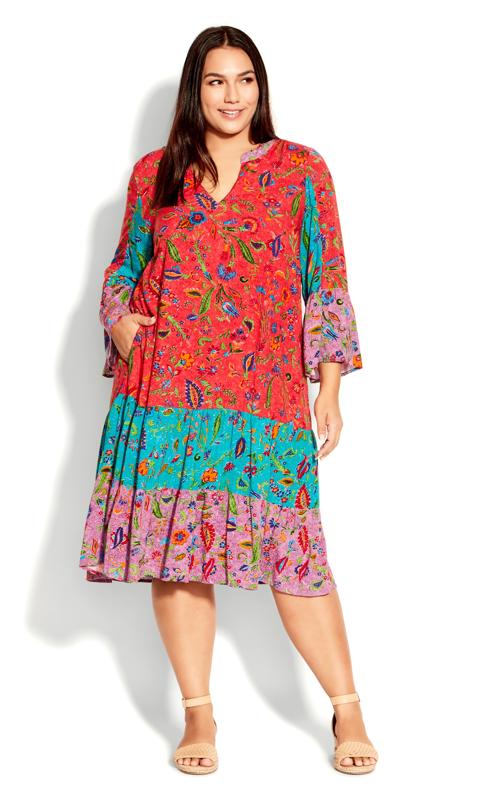Plus Size  Avenue Red Floral Print Smock Tunic Dress