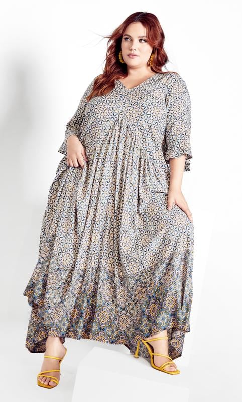Plus Size  Loralette Grey Paisley Print Border Maxi Dress