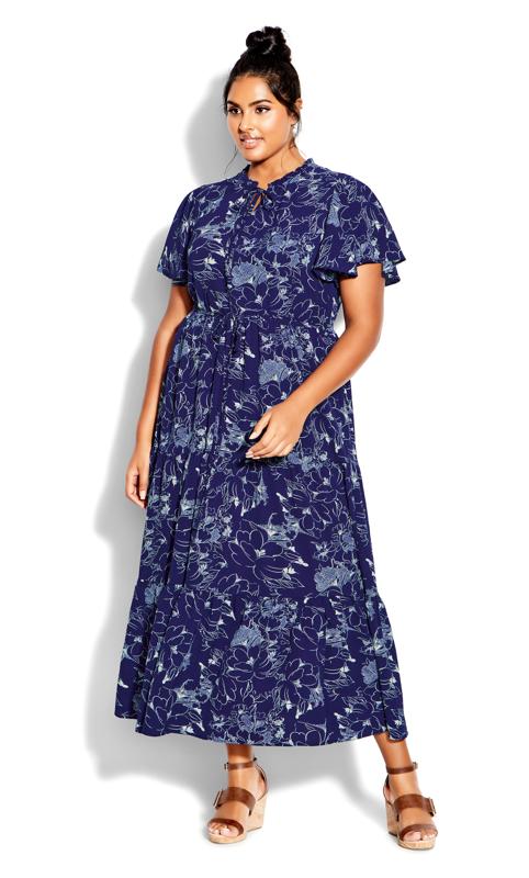 Happy Tier Blue Floral Print Dress 1