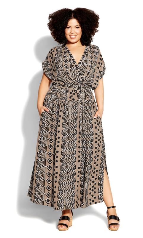 Plus Size  Evans Brown Aztec Print Maxi Dress