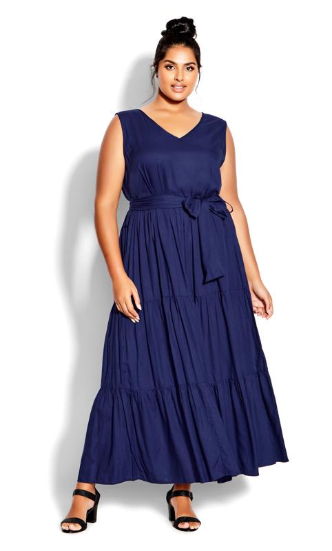 Evans Blue Tie Waist Smock Maxi Dress 1