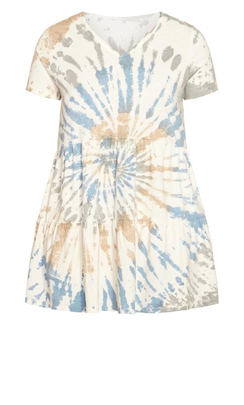 Zim & Zoe Cream & Blue Tie Dye Tiered Mini T-Shirt Dress 4