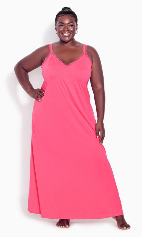 Plus Size  Avenue Pink Lace Trim Nightdress