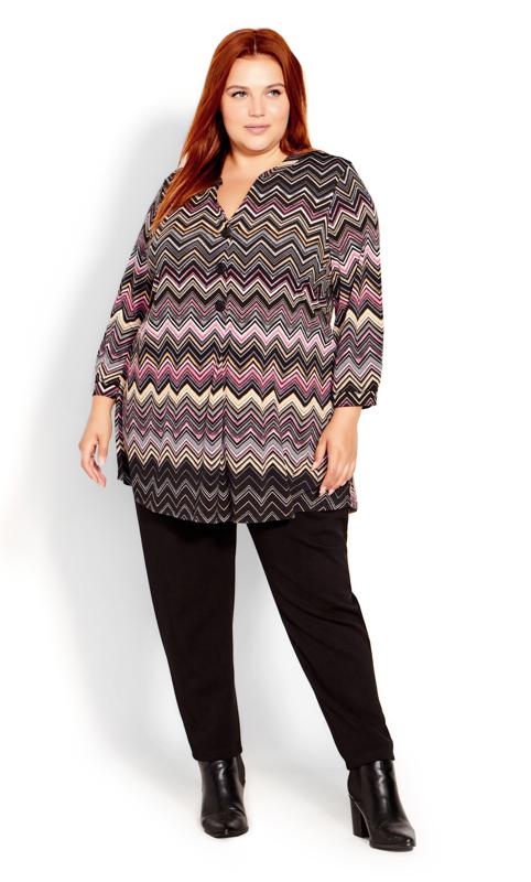 Evans Black Chevron Print Half Placket Tunic Top 3