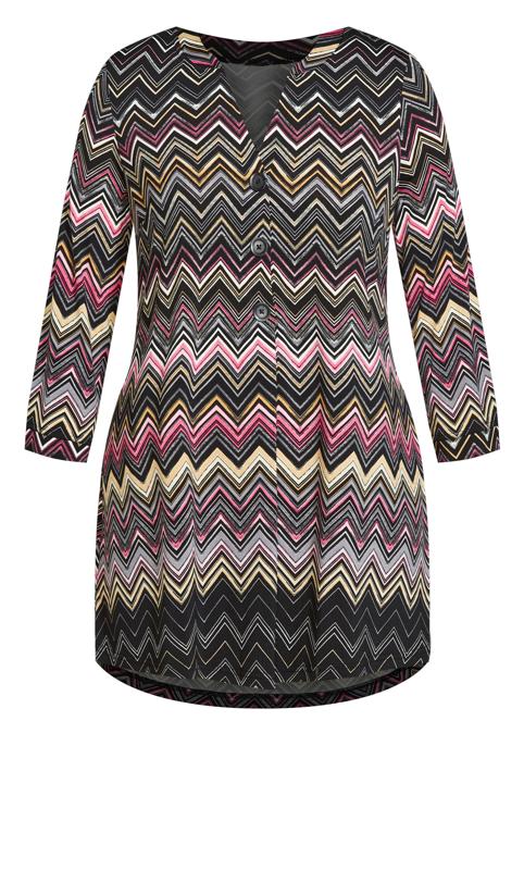 Evans Black Chevron Print Half Placket Tunic Top 5