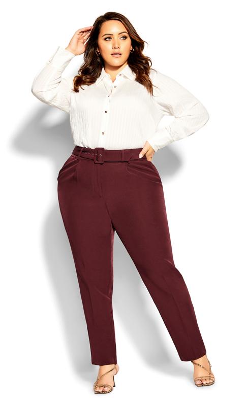Plus Size  City Chic Burgandy Red Belted Straight Leg Trousers