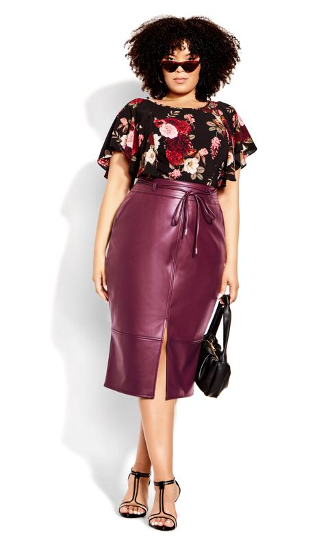 Plus Size  City Chic Purple Faux Leather Midi Skirt