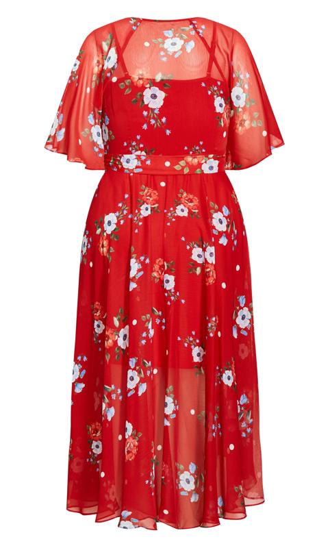 Evans Red Floral Print Wrap Midi Dress 5