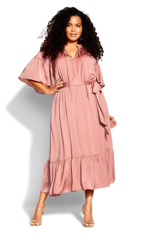 Plus Size  Evans Pink Satin Smock Maxi Dress