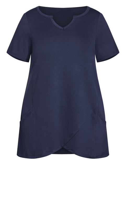 Evans Navy Blue Wrap Hem Pocket Detail Top 7