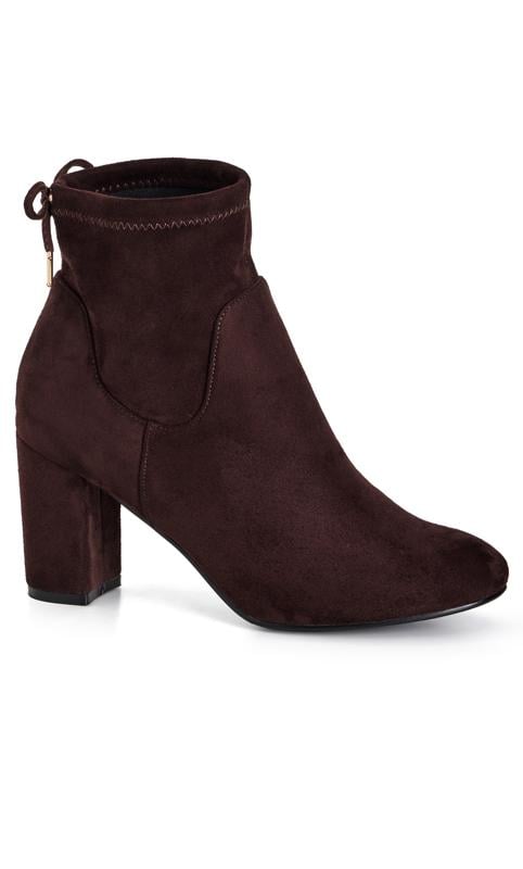 Plus Size  Evans WIDE FIT Brown Faux Suede Heeled Ankle Boot