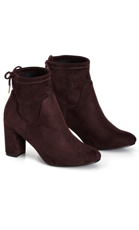 Evans WIDE FIT Brown Faux Suede Heeled Ankle Boot 6