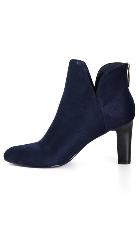 City Chic Navy WIDE FIT Suede Effect Heeled Ankle Boot 4