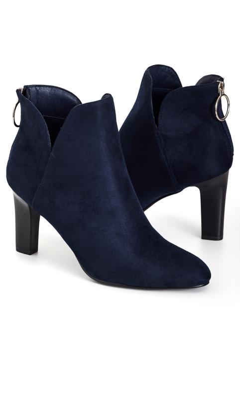 City Chic Navy WIDE FIT Suede Effect Heeled Ankle Boot 6