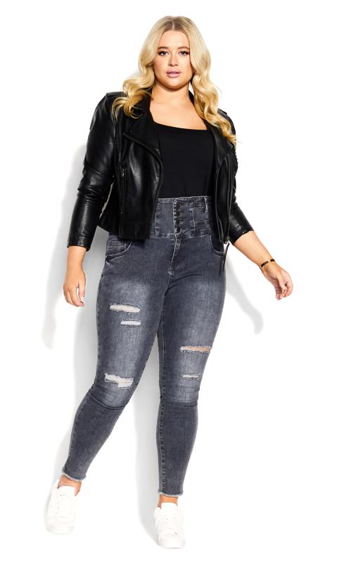 Plus Size  City Chic Grey Corset Ripped Skinny Jeans