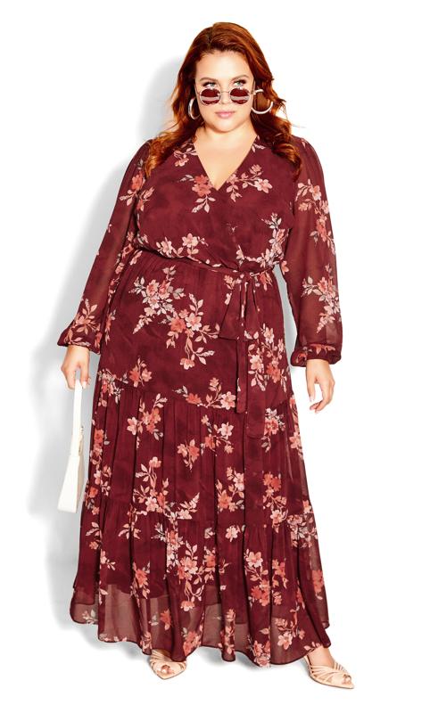 City Chic Red Floral Wrap Maxi Dress 1