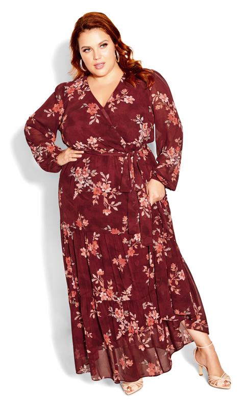 City Chic Red Floral Wrap Maxi Dress 3