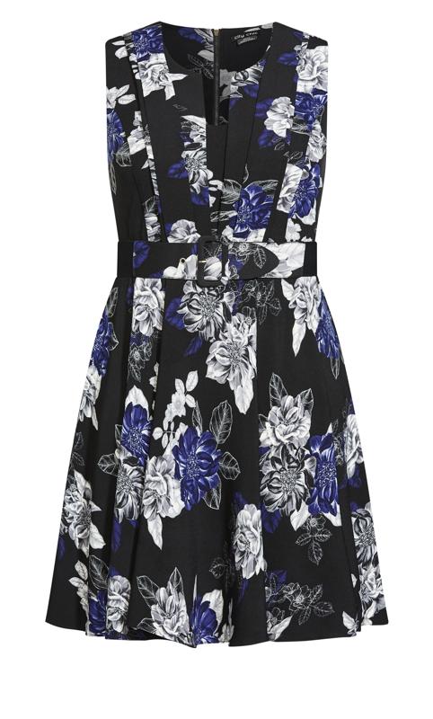 EVANS Plus Size Black Floral Print Belted Mini Dress | Evans 4