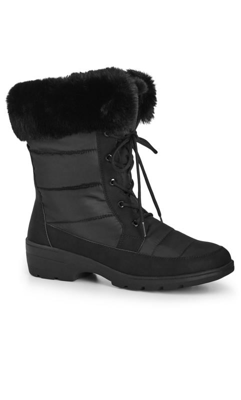 Plus Size  Avenue Black Faux Fur Trim Lace Up Snow Boots