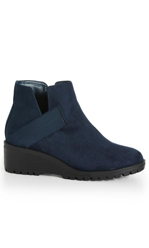 Plus Size  Evans Navy WIDE FIT River Wedge Ankle Boot