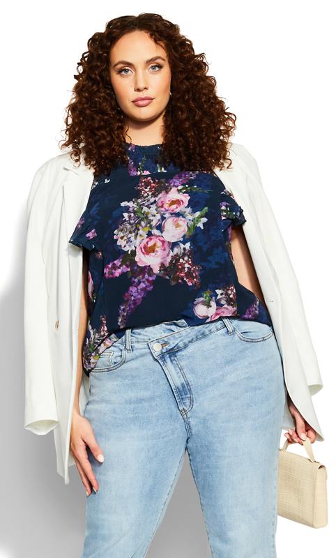 EVANS Plus Size Nova Navy Floral Sheer Top | Evans  1