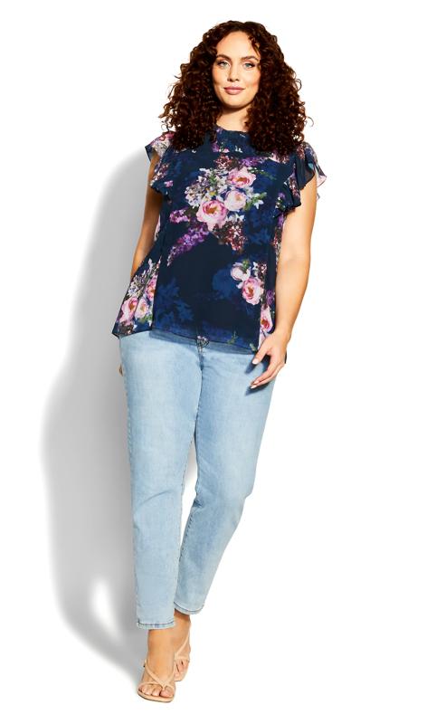 EVANS Plus Size Nova Navy Floral Sheer Top | Evans  3