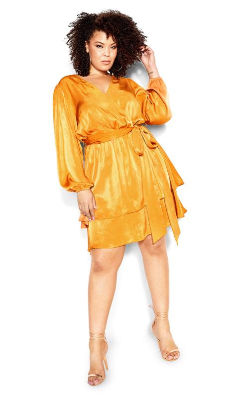 Plus Size  City Chic Gold Frill Wrap Mini Dress