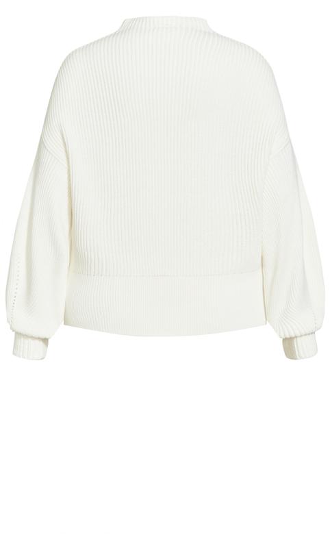 City Chic Ivory White Balloon Sleeve Knitted Jumper | Evans 7
