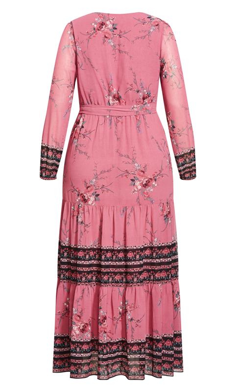 Evans Pink Floral Border Print Tiered Maxi Dress 5