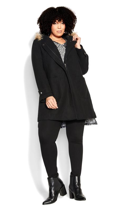 Evans Plus Size Black Voyager Faux Wool Coat | Evans 1