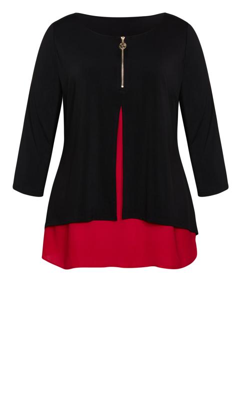 Evans Black & Red Double Layered Zip Front Tunic Top 4